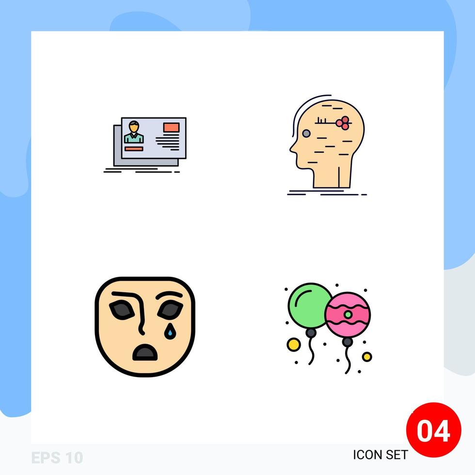 4 Filledline Flat Color concept for Websites Mobile and Apps id mind card hack face Editable Vector Design Elements