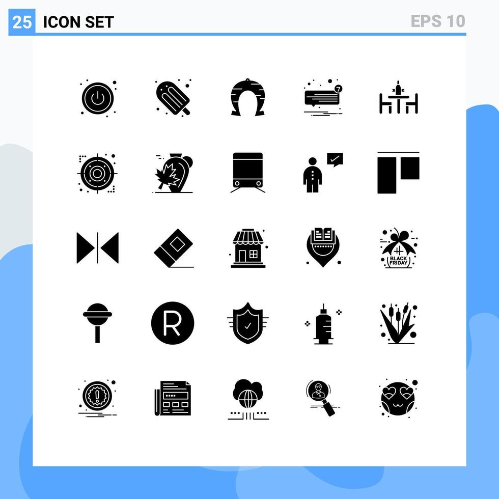 Pictogram Set of 25 Simple Solid Glyphs of conference unread horseshoe speech message Editable Vector Design Elements