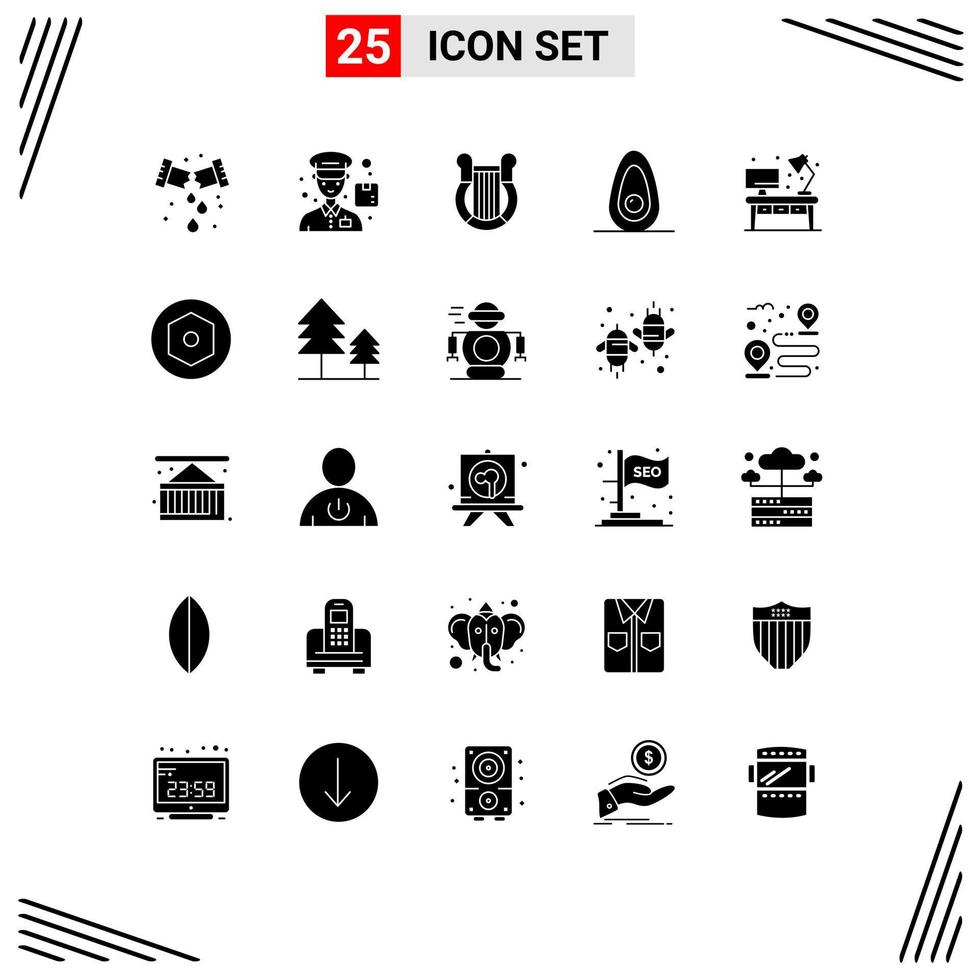 conjunto de 25 iconos de ui modernos símbolos signos para oficina hogar grecia fruta aguacate elementos de diseño vectorial editables vector