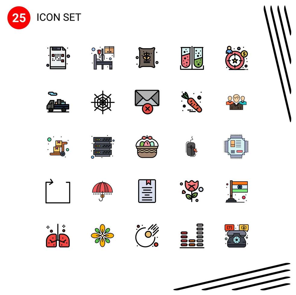 Modern Set of 25 Filled line Flat Colors Pictograph of customer laboratory test agriculture lab test apparatus Editable Vector Design Elements