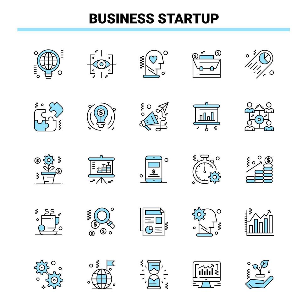 25 Business Startup Black and Blue icon Set Creative Icon Design and logo template vector