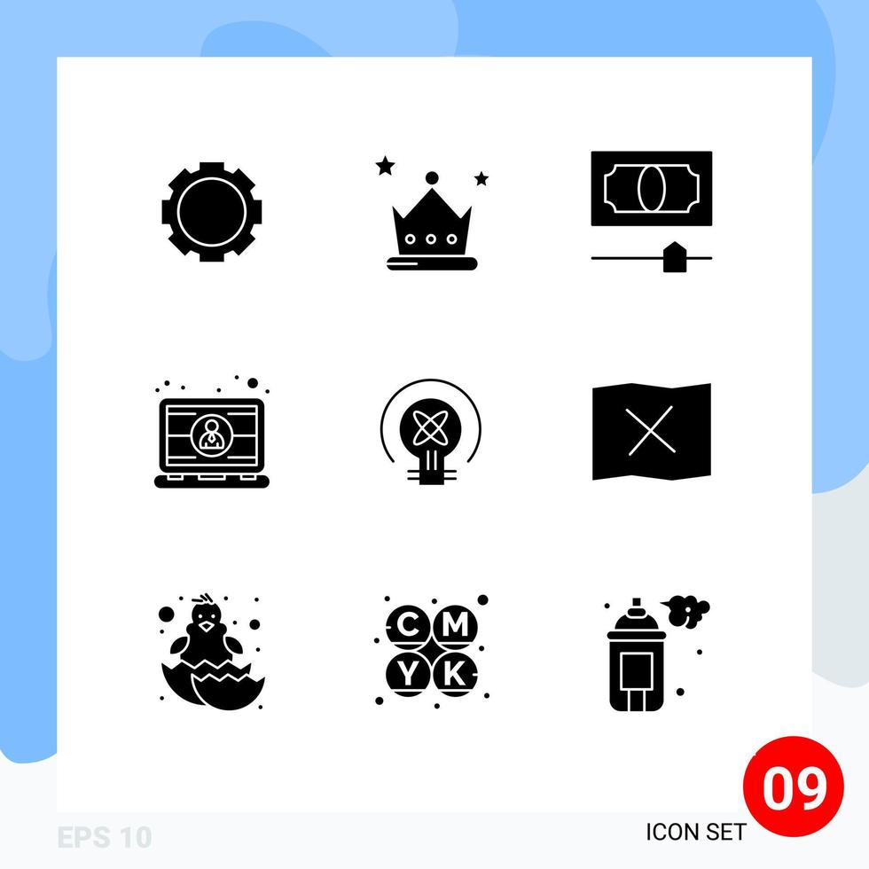 Modern Set of 9 Solid Glyphs Pictograph of idea bulb credit user engineer Editable Vector Design Elements