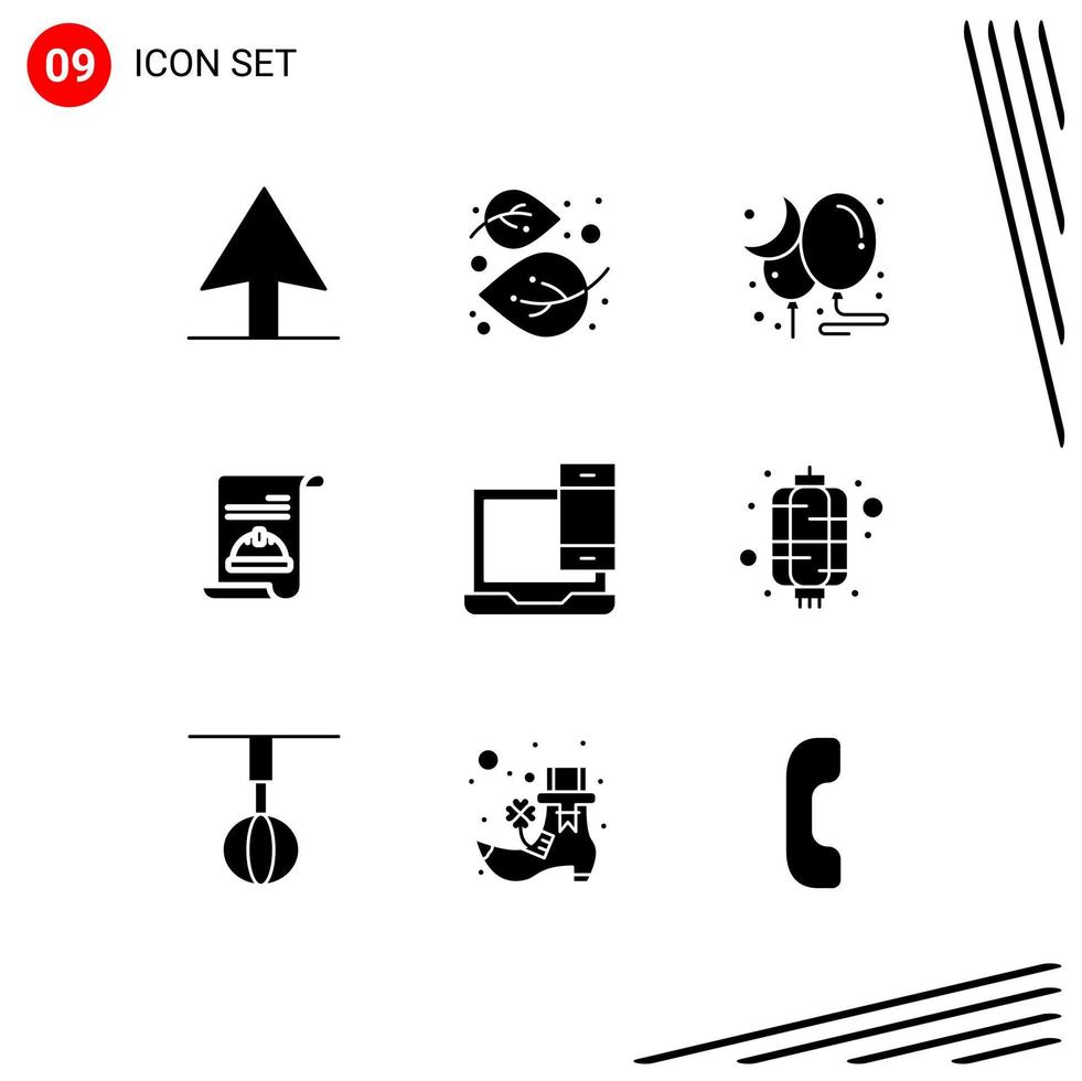 9 Thematic Vector Solid Glyphs and Editable Symbols of macbook devices night computer hat Editable Vector Design Elements