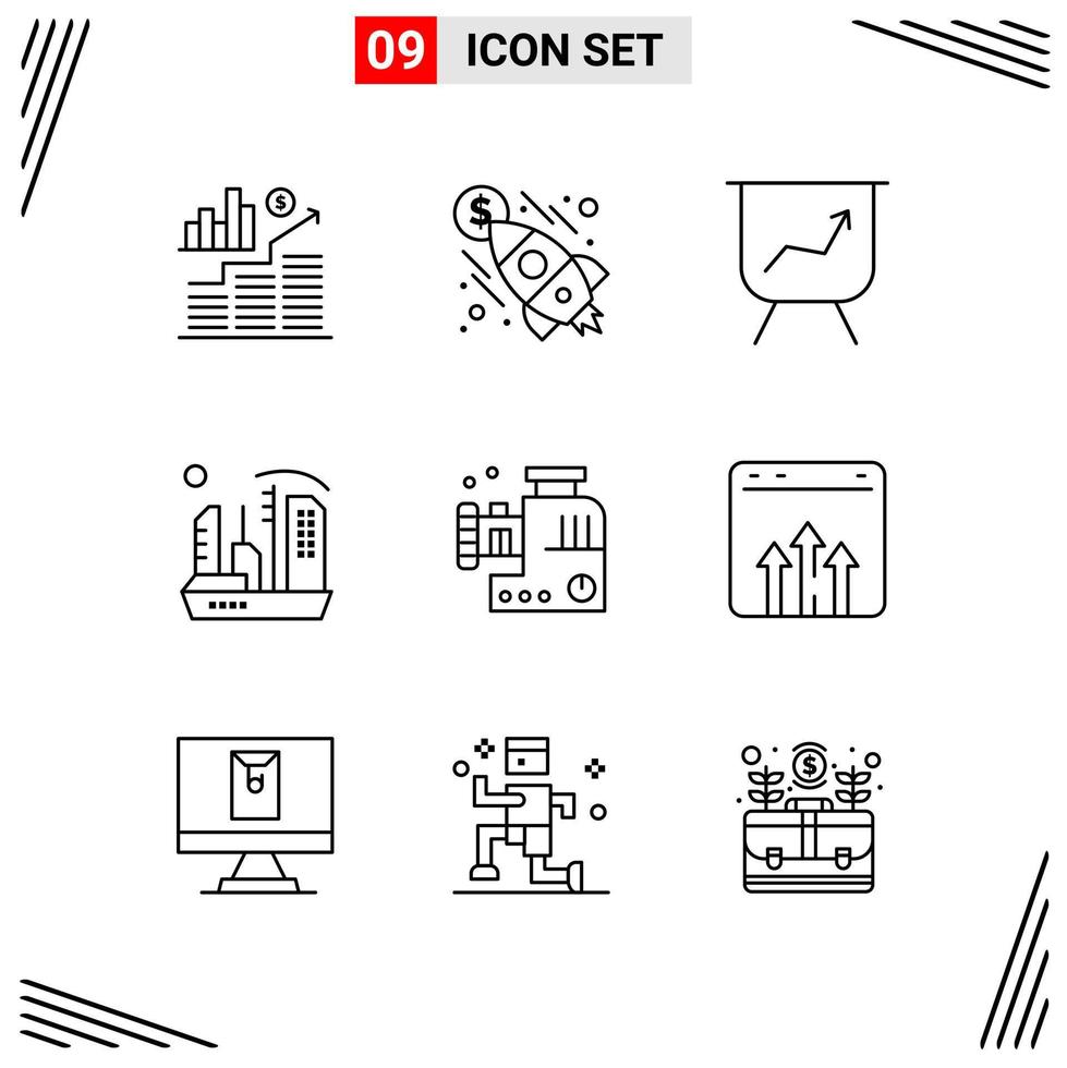 9 Icons Line Style Grid Based Creative Outline Symbols for Website Design Simple Line Icon Signs Isolated on White Background 9 Icon Set vector