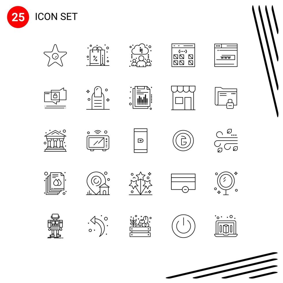 Modern Set of 25 Lines Pictograph of form interface cloud development coding Editable Vector Design Elements