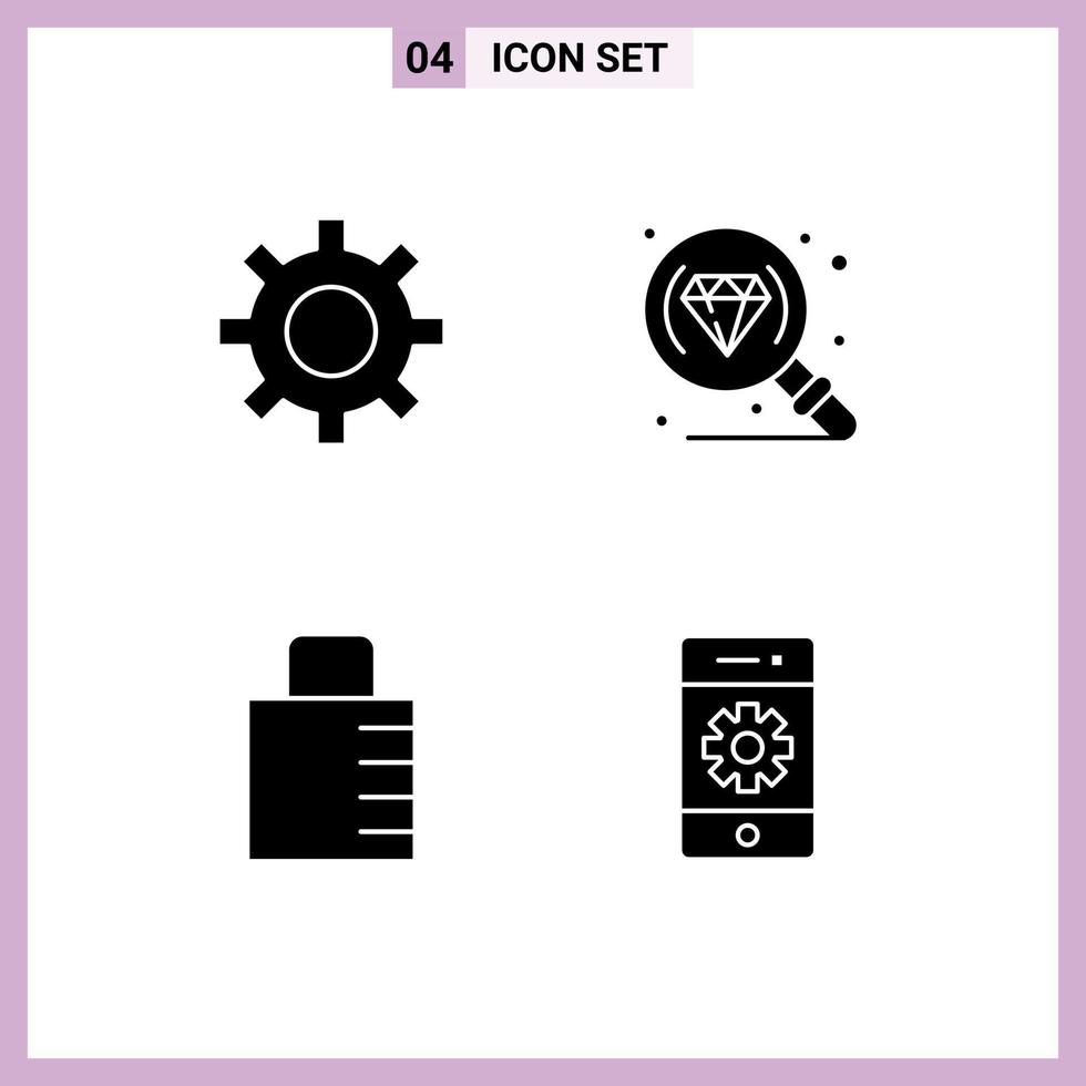 4 Universal Solid Glyphs Set for Web and Mobile Applications protection security diamond key communications Editable Vector Design Elements