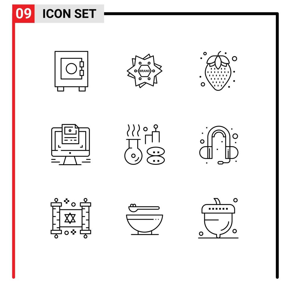 conjunto de 9 contornos vectoriales en cuadrícula para elementos de diseño vectorial editables por computadora del sitio web de comida de dieta de belleza de spa vector