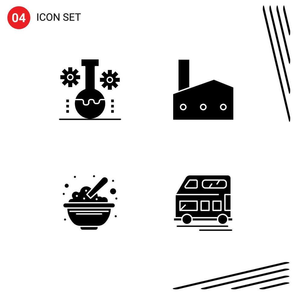 Modern Set of 4 Solid Glyphs and symbols such as bear lab nuclear plant scientific research factory chimney cereals Editable Vector Design Elements