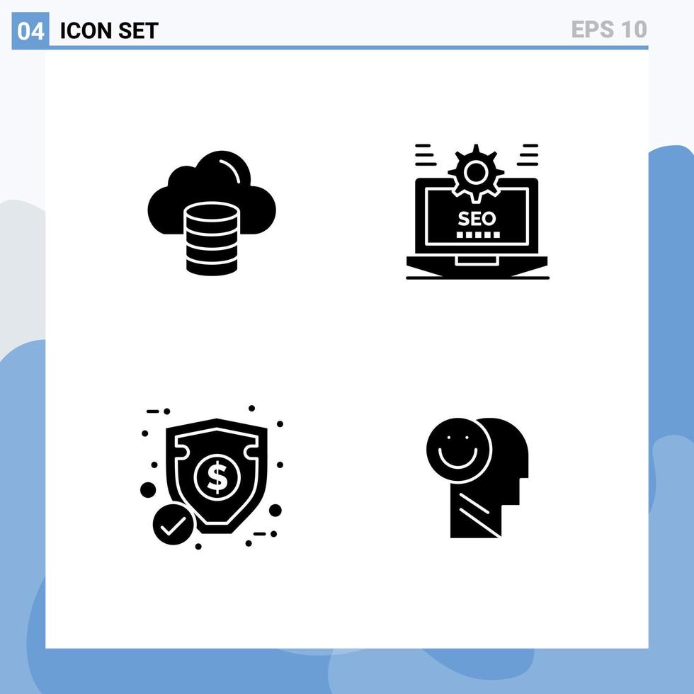 Stock Vector Icon Pack of 4 Line Signs and Symbols for cloud money dollar web protection Editable Vector Design Elements
