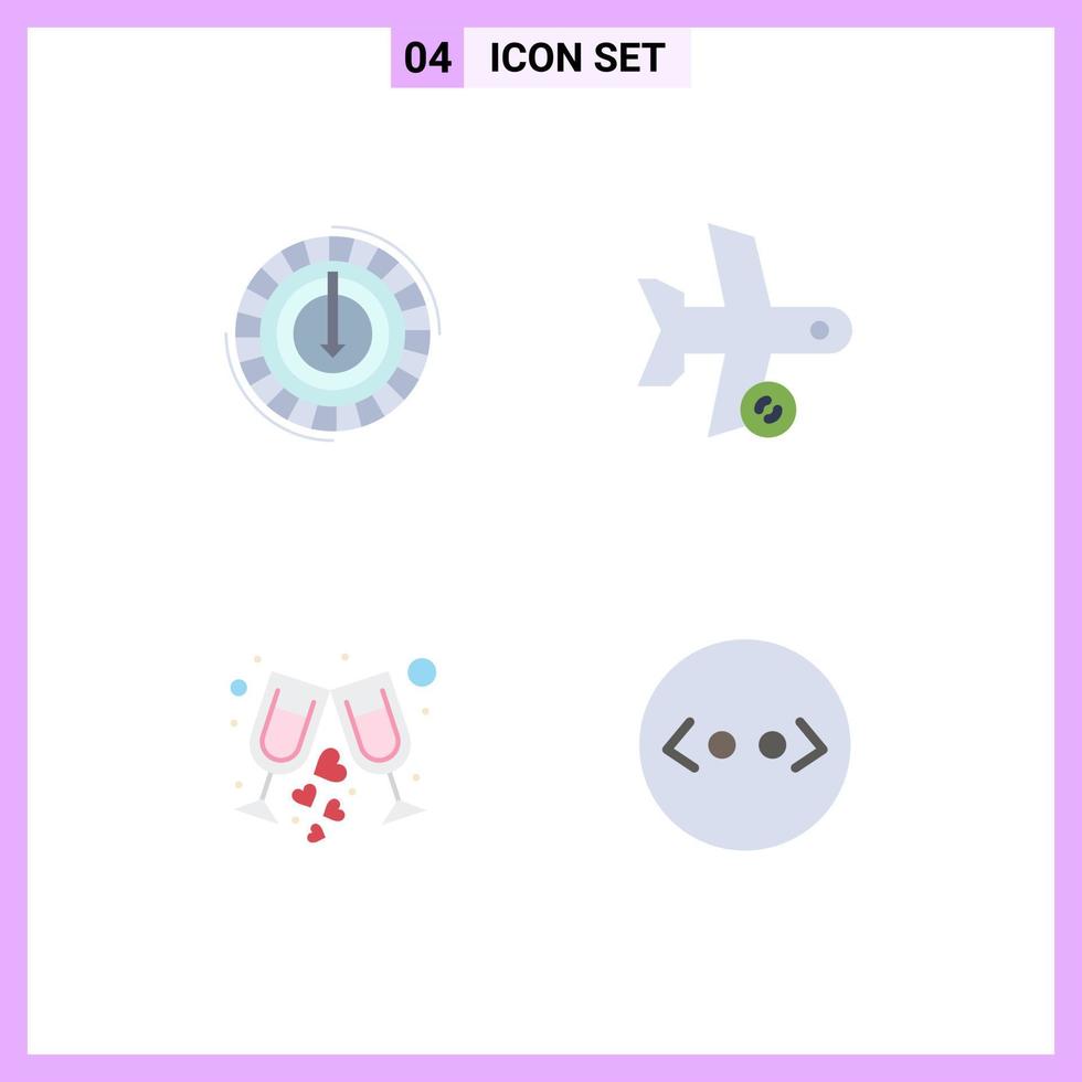 Set of 4 Modern UI Icons Symbols Signs for consumption transportation lower plane glass Editable Vector Design Elements