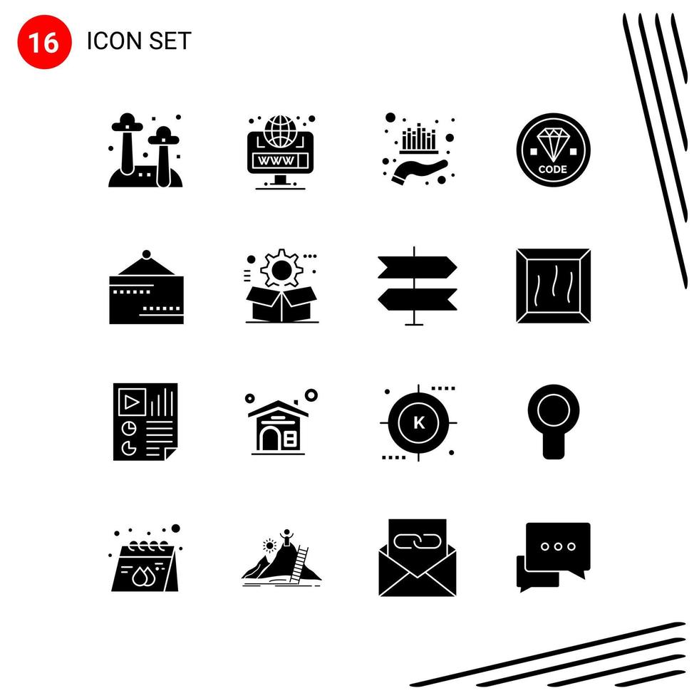 Collection of 16 Vector Icons in solid style Pixle Perfect Glyph Symbols for Web and Mobile Solid Icon Signs on White Background 16 Icons