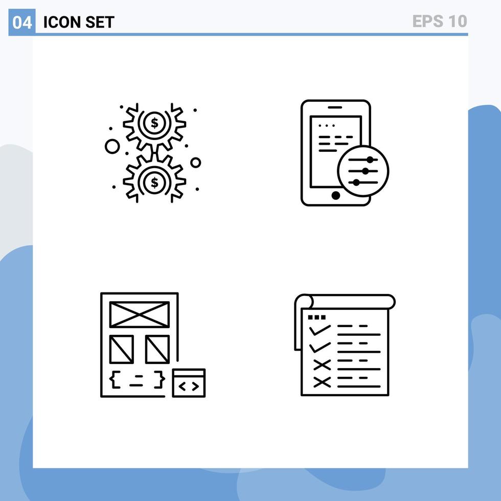 Line Pack of 4 Universal Symbols of dollar develop cog security page Editable Vector Design Elements
