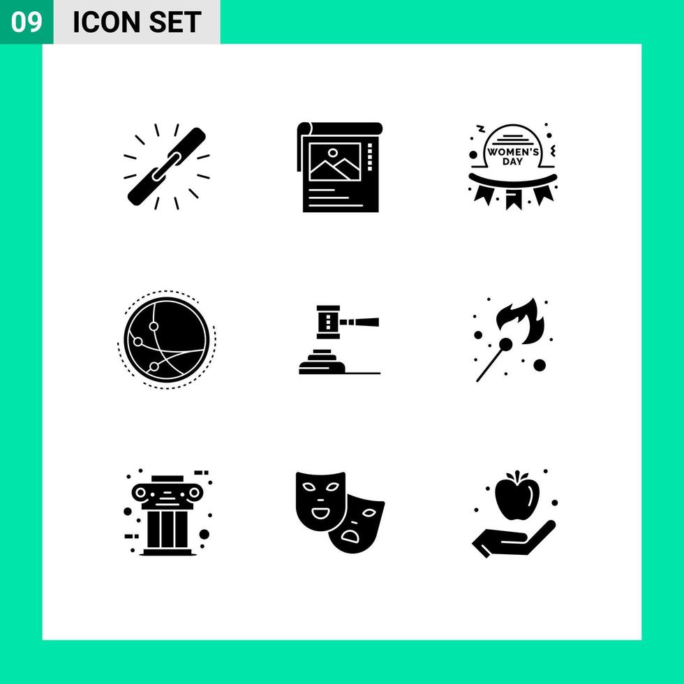 Set of 9 Commercial Solid Glyphs pack for internet communication brosher worldwide women Editable Vector Design Elements