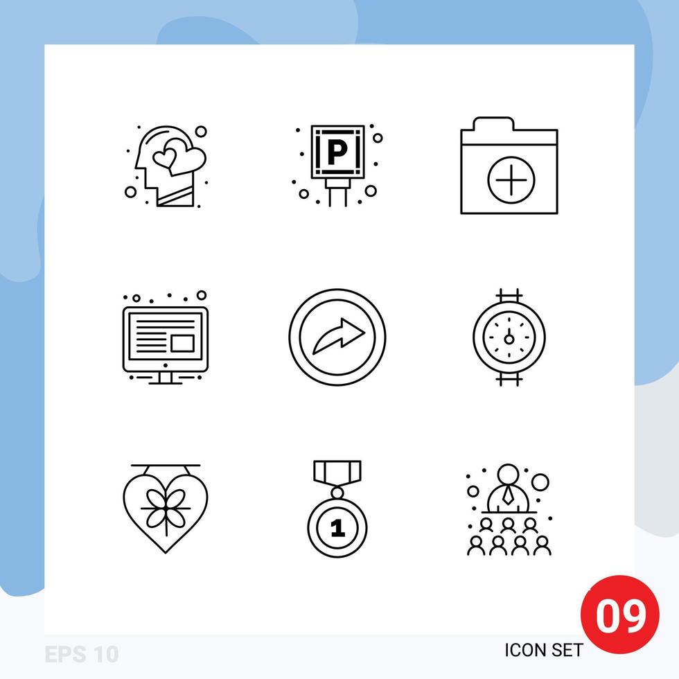 Pack of 9 creative Outlines of share export sign screen content Editable Vector Design Elements