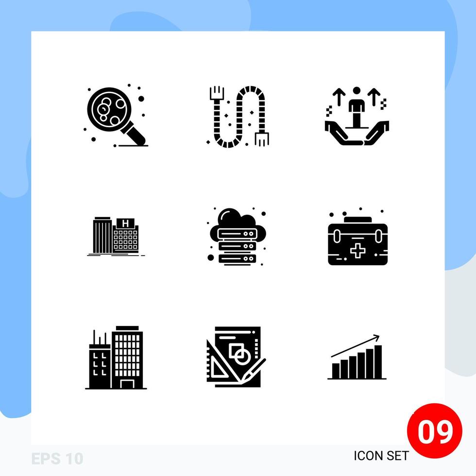 Pack of 9 Modern Solid Glyphs Signs and Symbols for Web Print Media such as clinic medical user healthcare arrow Editable Vector Design Elements