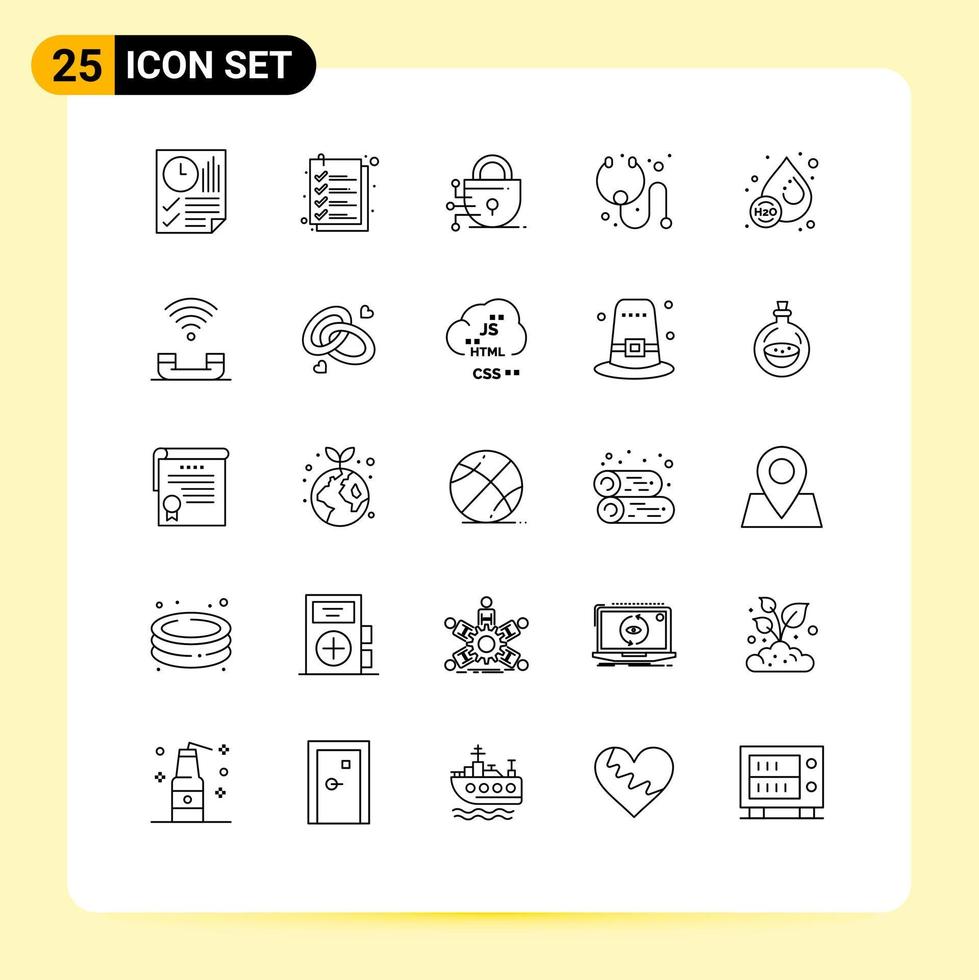 Group of 25 Modern Lines Set for liquid drop file stethoscope cure Editable Vector Design Elements
