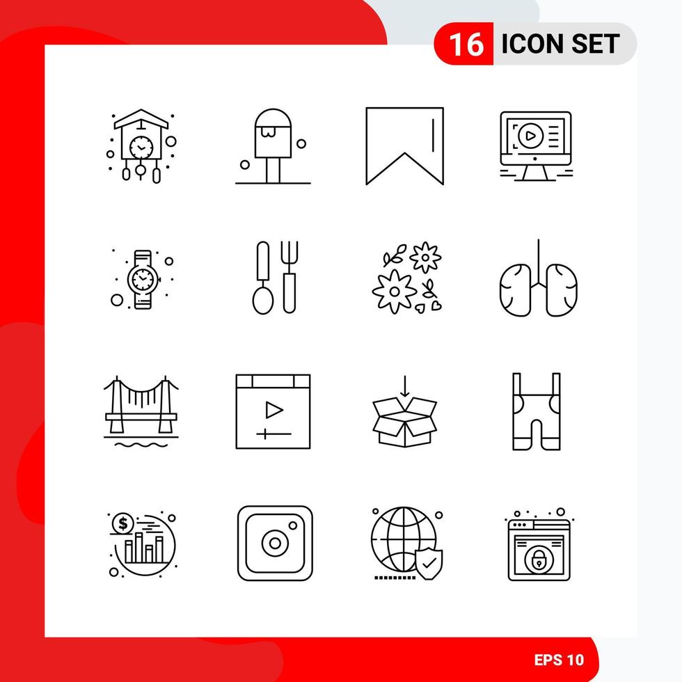 Creative Set of 16 Universal Outline Icons isolated on White Background vector