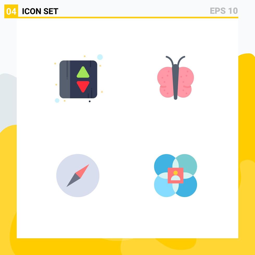 Group of 4 Flat Icons Signs and Symbols for elevator navigation animal nature features Editable Vector Design Elements