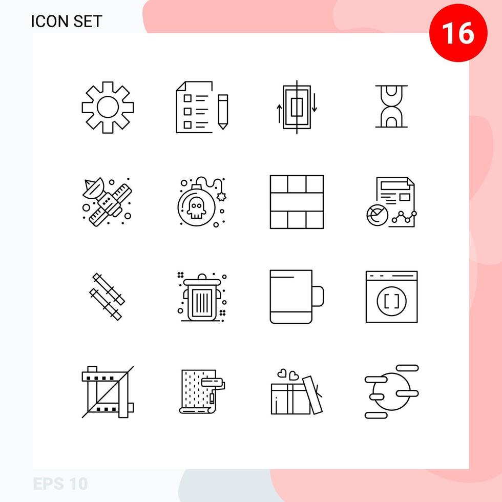 Outline Pack of 16 Universal Symbols of media loading sync hour smartphone Editable Vector Design Elements