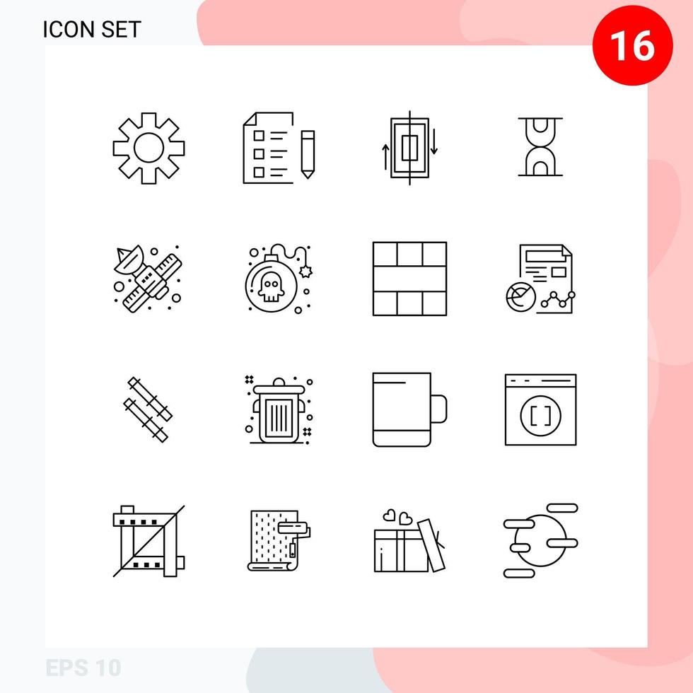 paquete de esquema de 16 símbolos universales de elementos de diseño de vector editables de smartphone de hora de sincronización de carga de medios