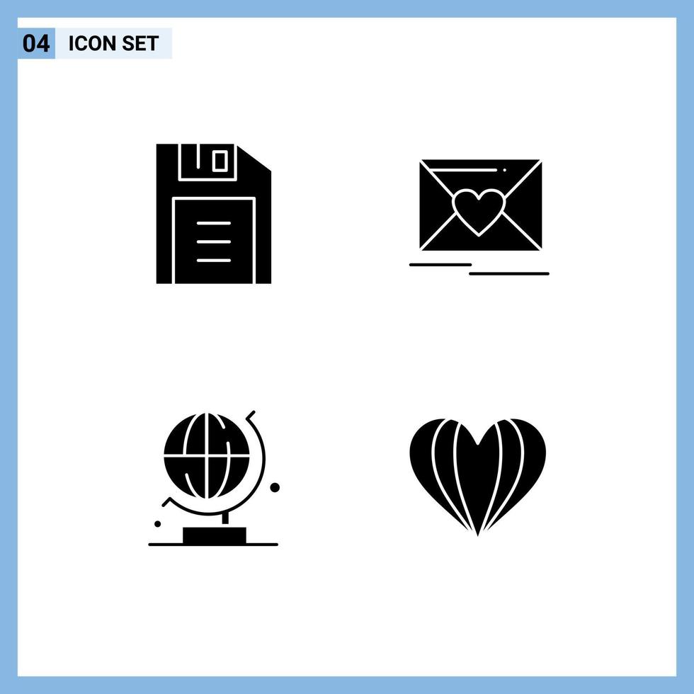 Stock Vector Icon Pack of 4 Line Signs and Symbols for floppy disk science mail wedding heart Editable Vector Design Elements