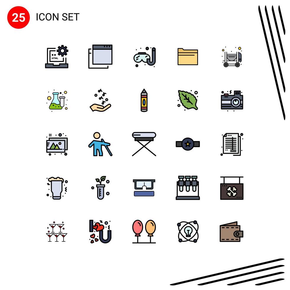Set of 25 Vector Filled line Flat Colors on Grid for chemistry construction hobbies concrete data Editable Vector Design Elements