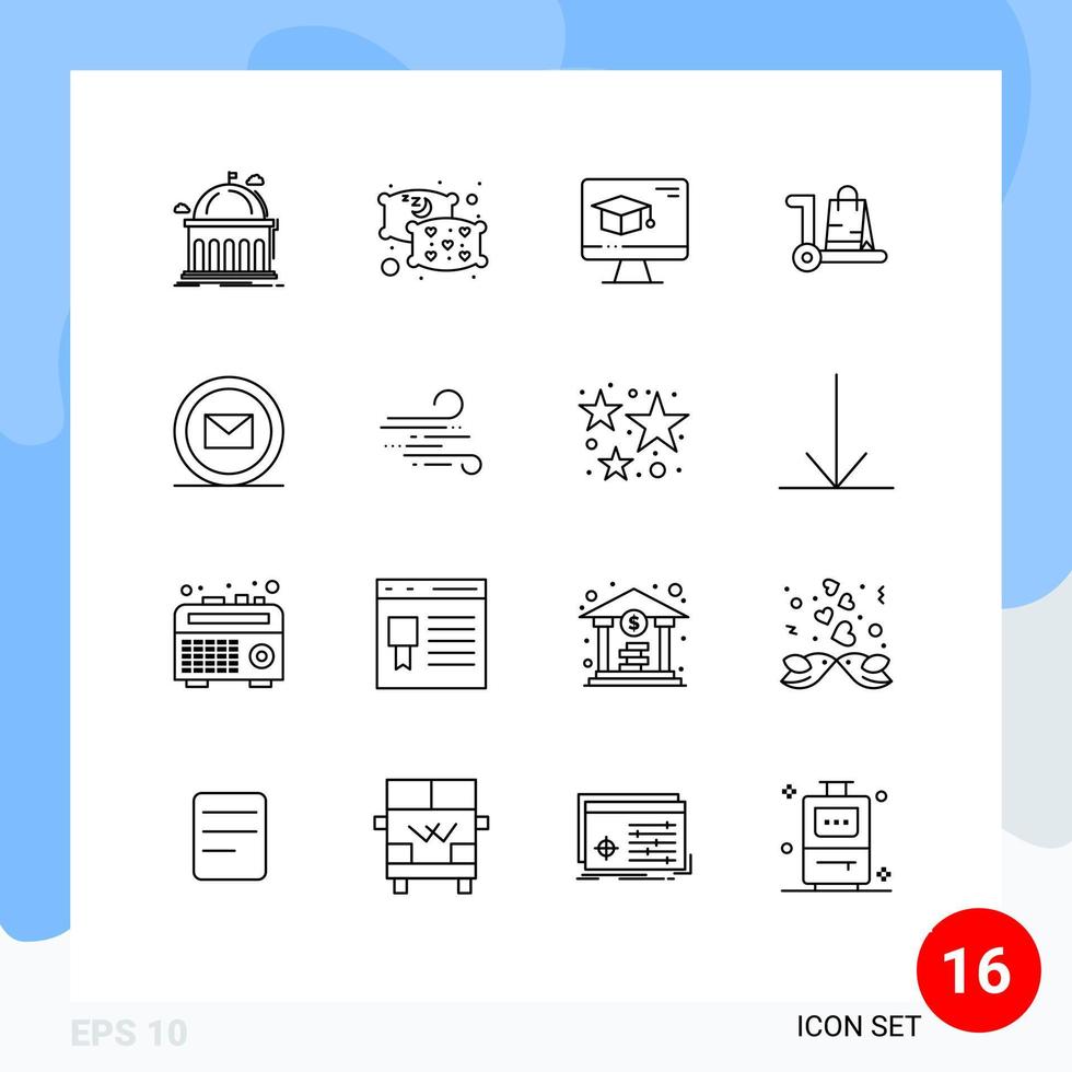 Outline Pack of 16 Universal Symbols of development shop computer market bag Editable Vector Design Elements