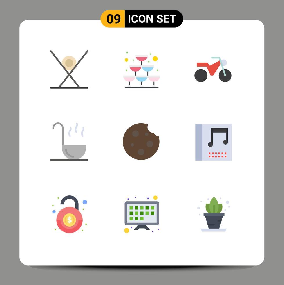 9 iconos creativos signos y símbolos modernos de bebida galleta fiesta desayuno cucharón elementos de diseño vectorial editables vector