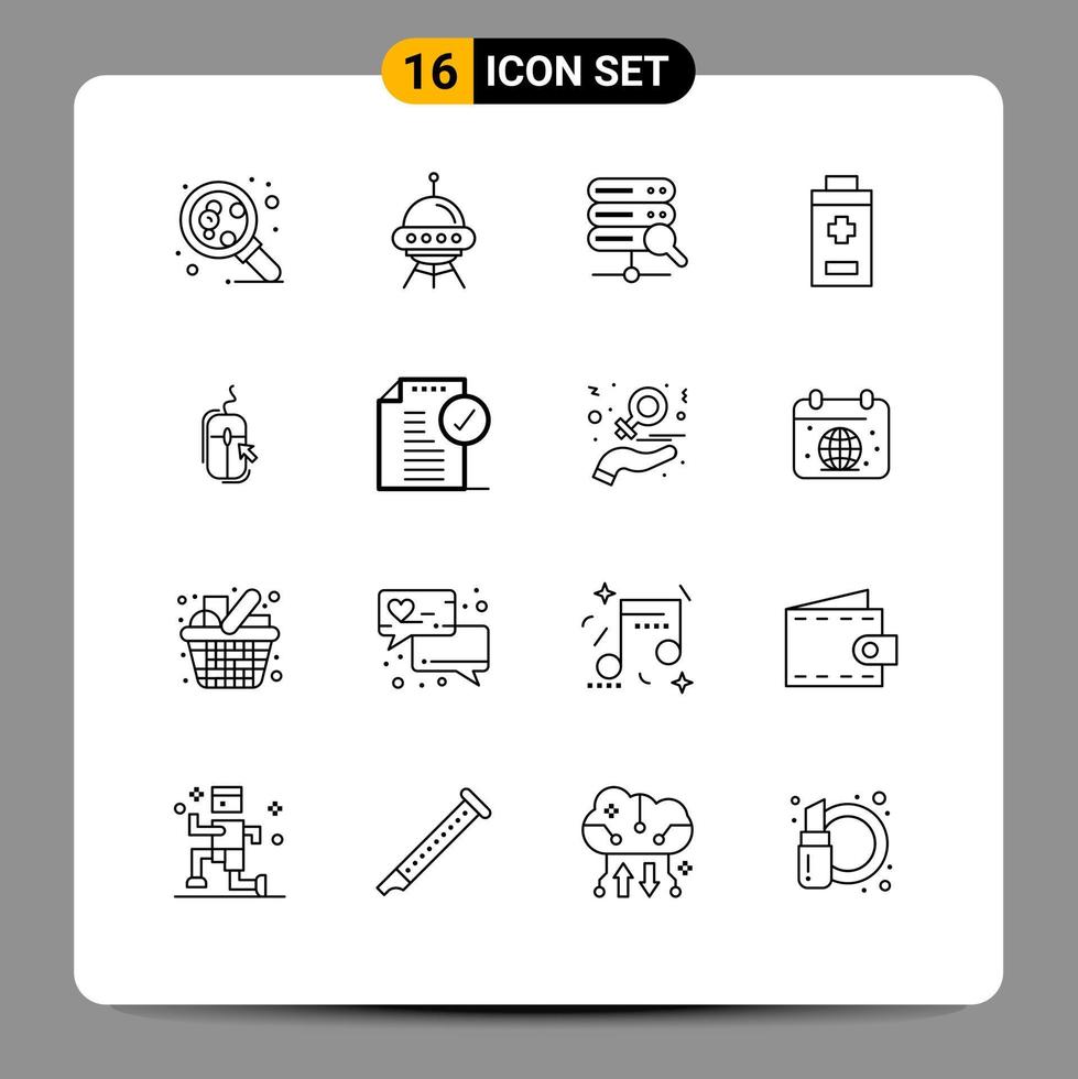 Modern Set of 16 Outlines Pictograph of internet mouse alien plus battery Editable Vector Design Elements