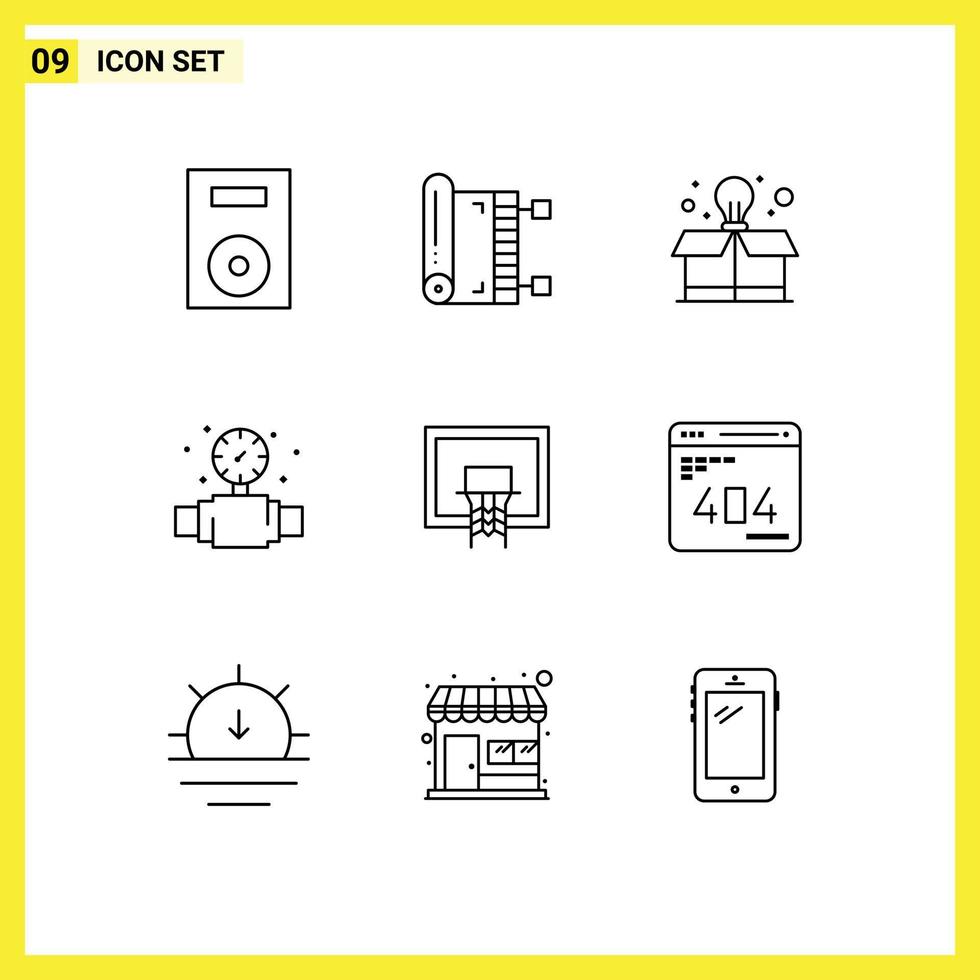 Group of 9 Outlines Signs and Symbols for basket plumber prayer mechanical box Editable Vector Design Elements