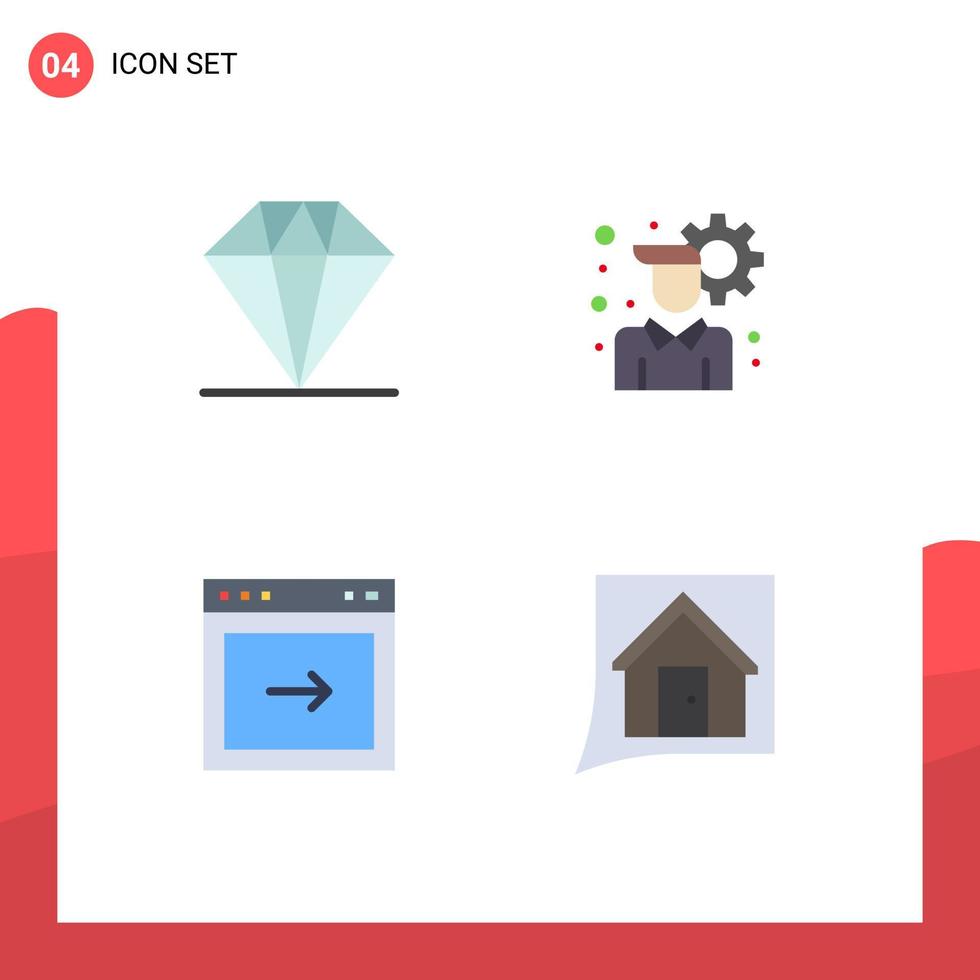 Mobile Interface Flat Icon Set of 4 Pictograms of diamond website account arrow contact us Editable Vector Design Elements