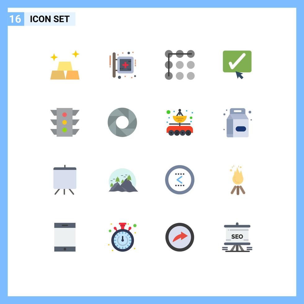 Mobile Interface Flat Color Set of 16 Pictograms of signal light lock tick black Editable Pack of Creative Vector Design Elements