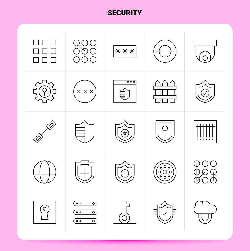 OutLine 25 Security Icon set Vector Line Style Design Black Icons Set Linear pictogram pack Web and Mobile Business ideas design Vector Illustration