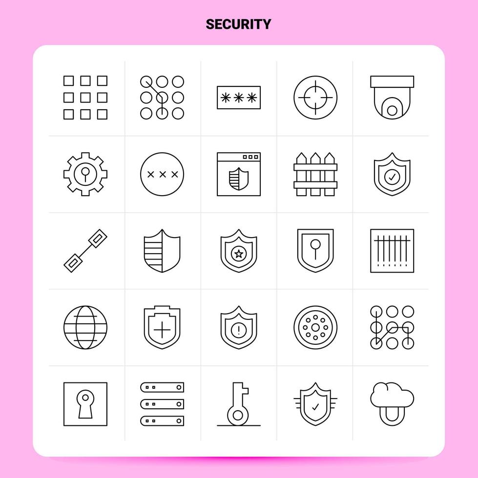 contorno 25 conjunto de iconos de seguridad diseño de estilo de línea vectorial conjunto de iconos negros paquete de pictogramas lineales ideas de negocios web y móviles diseño ilustración vectorial vector