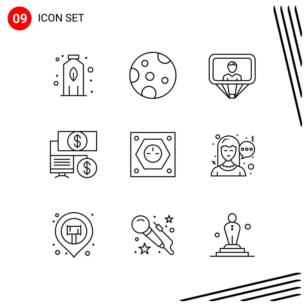 colección de 9 iconos vectoriales en estilo de línea píxel símbolos de contorno perfecto para web y signos de iconos de línea móvil sobre fondo blanco 9 iconos vector