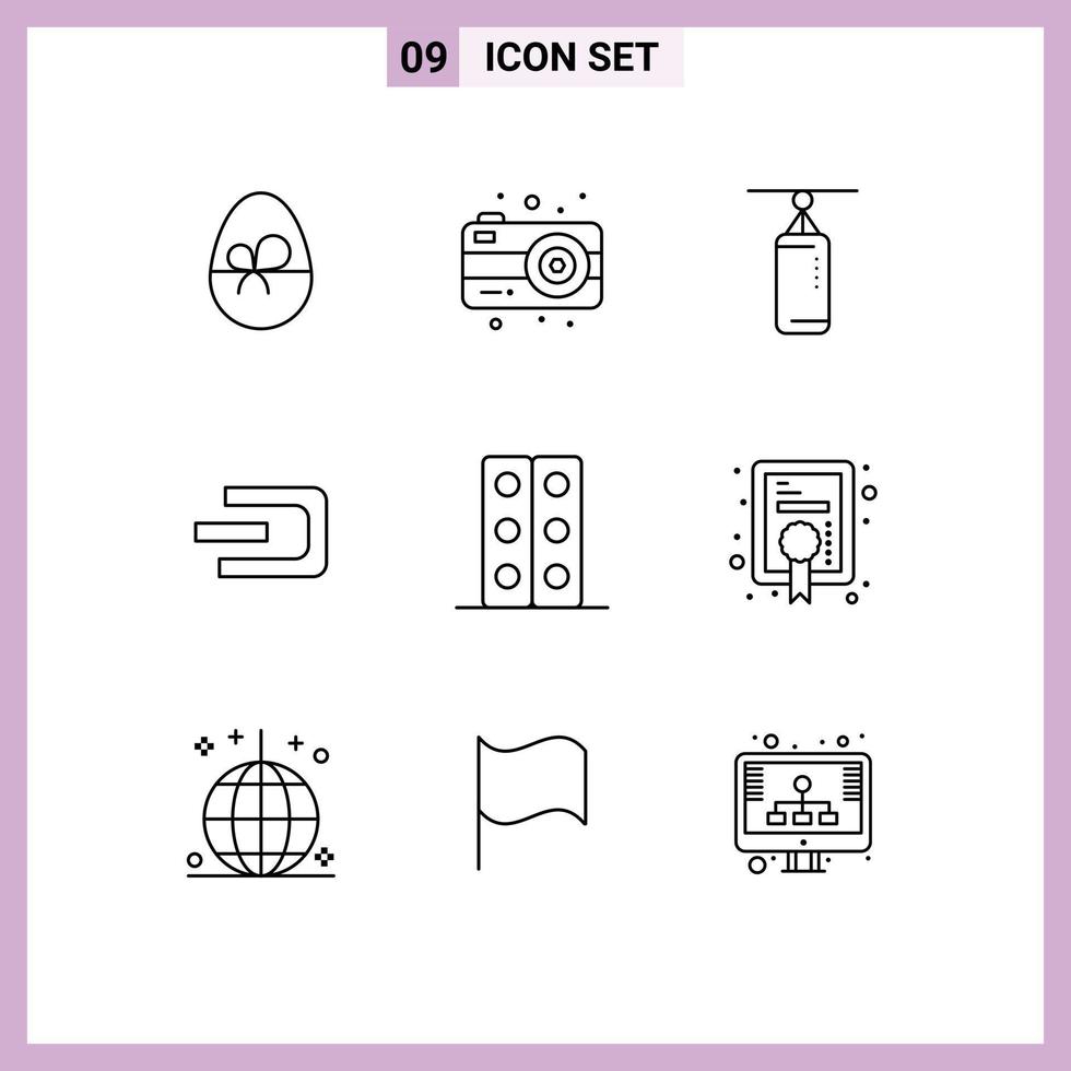 Mobile Interface Outline Set of 9 Pictograms of science biology boxing crypto currency coin Editable Vector Design Elements