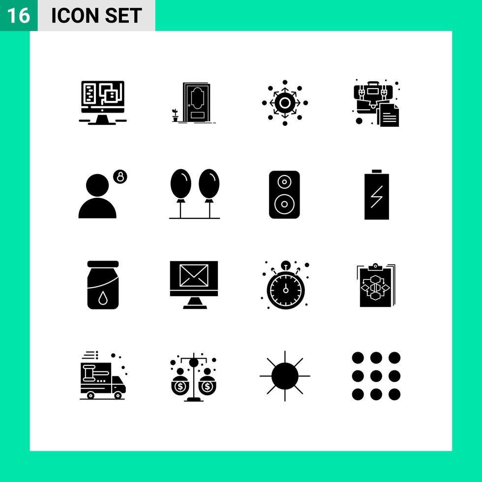 Modern Set of 16 Solid Glyphs Pictograph of account business network briefcase presentation Editable Vector Design Elements