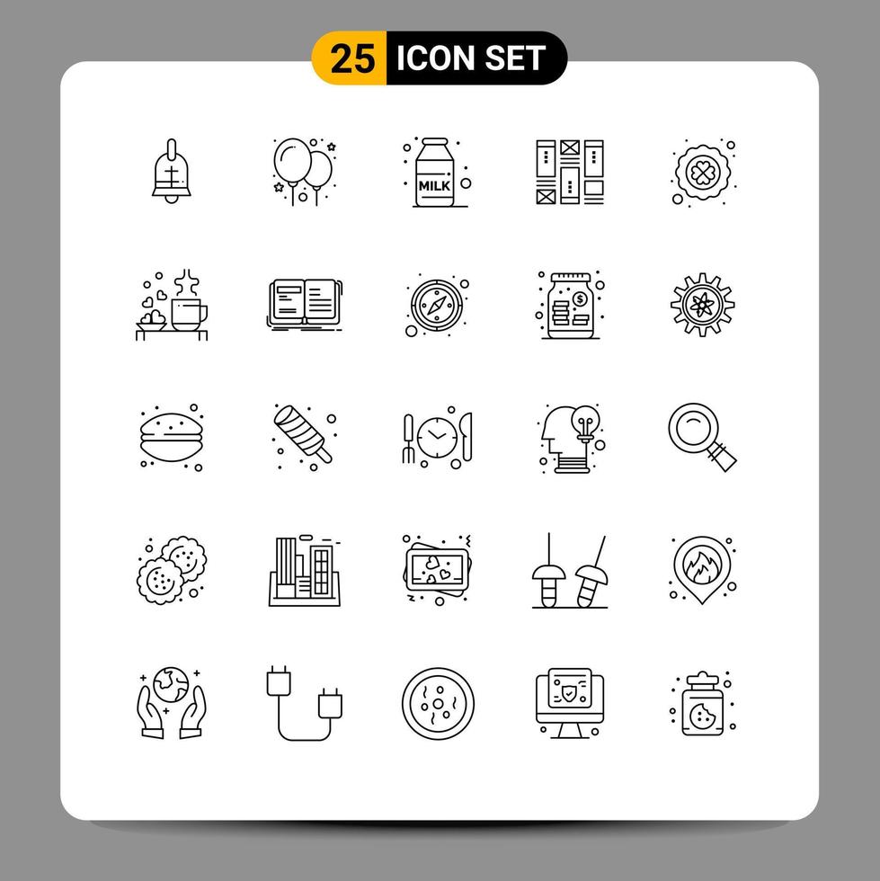 conjunto de 25 iconos de interfaz de usuario modernos símbolos signos para póquer trébol de cuatro hojas trébol de café estructura metálica elementos de diseño vectorial editables vector