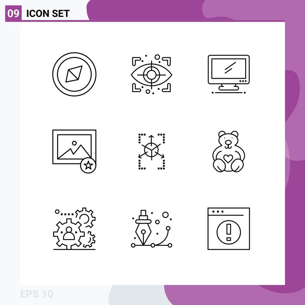Outline Pack of 9 Universal Symbols of chart grid device prototype image Editable Vector Design Elements