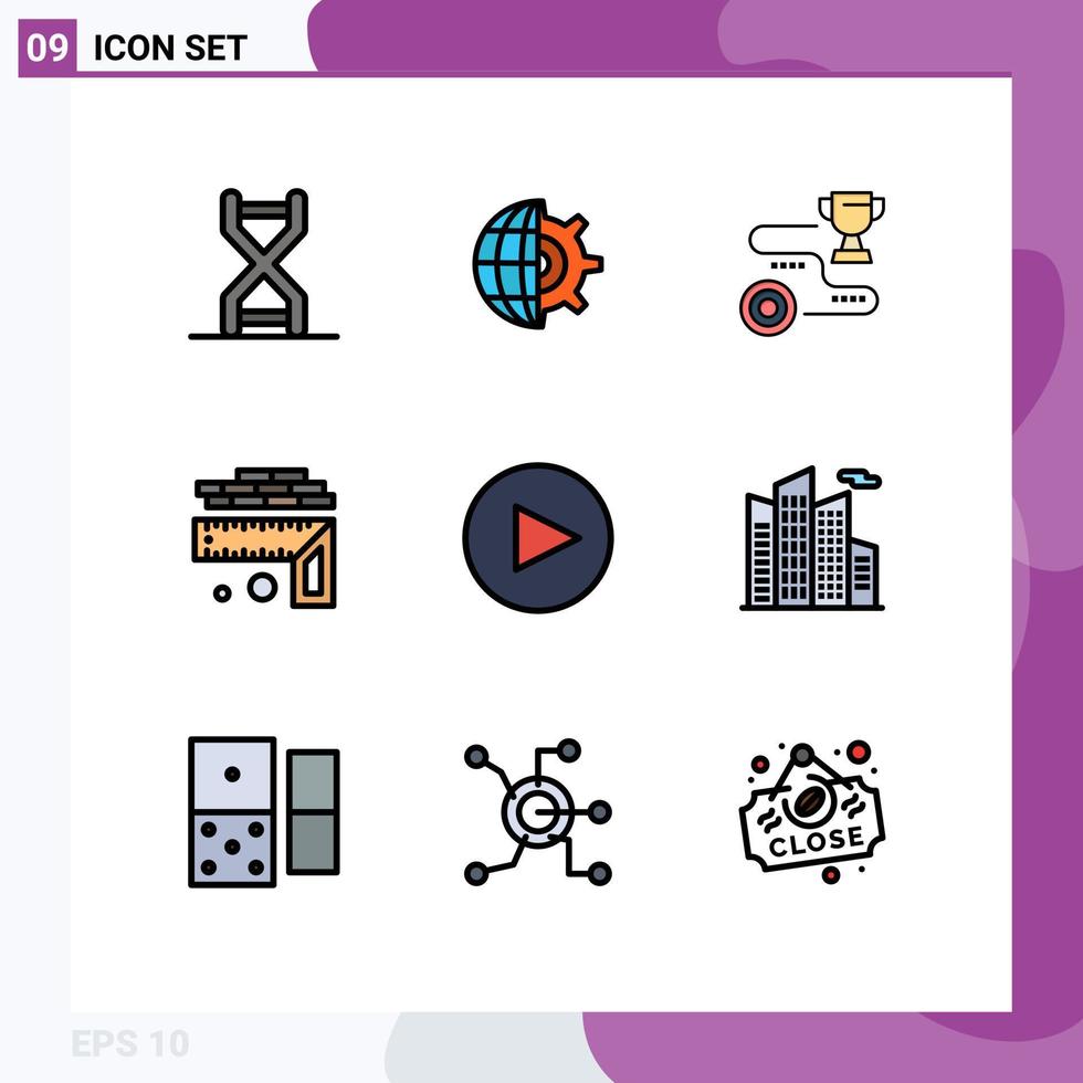 Universal Icon Symbols Group of 9 Modern Filledline Flat Colors of size height business measurement path Editable Vector Design Elements