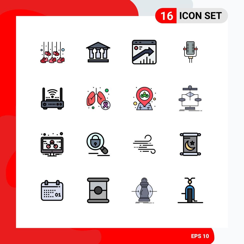 Universal Icon Symbols Group of 16 Modern Flat Color Filled Lines of wifi song browser record microphone Editable Creative Vector Design Elements