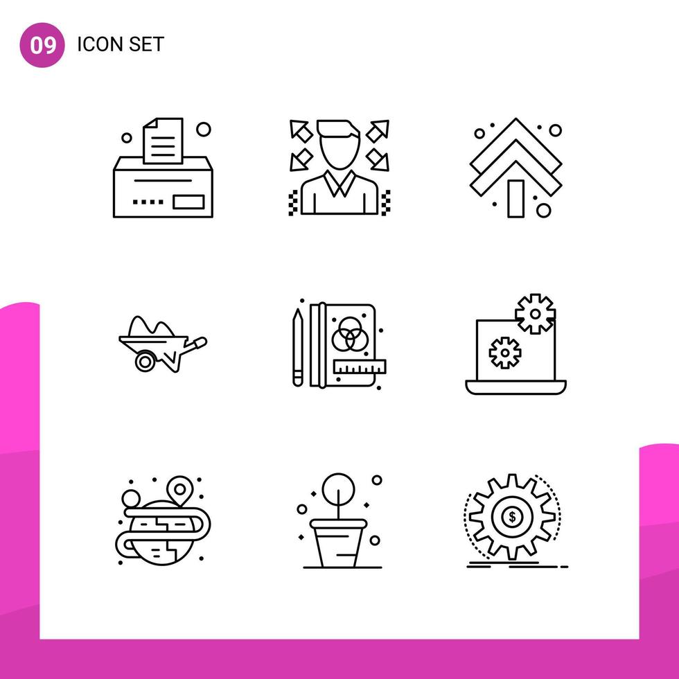 Outline Icon set Pack of 9 Line Icons isolated on White Background for responsive Website Design Print and Mobile Applications vector