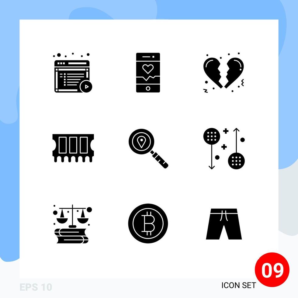 9 Universal Solid Glyphs Set for Web and Mobile Applications navigation location broken map memory Editable Vector Design Elements