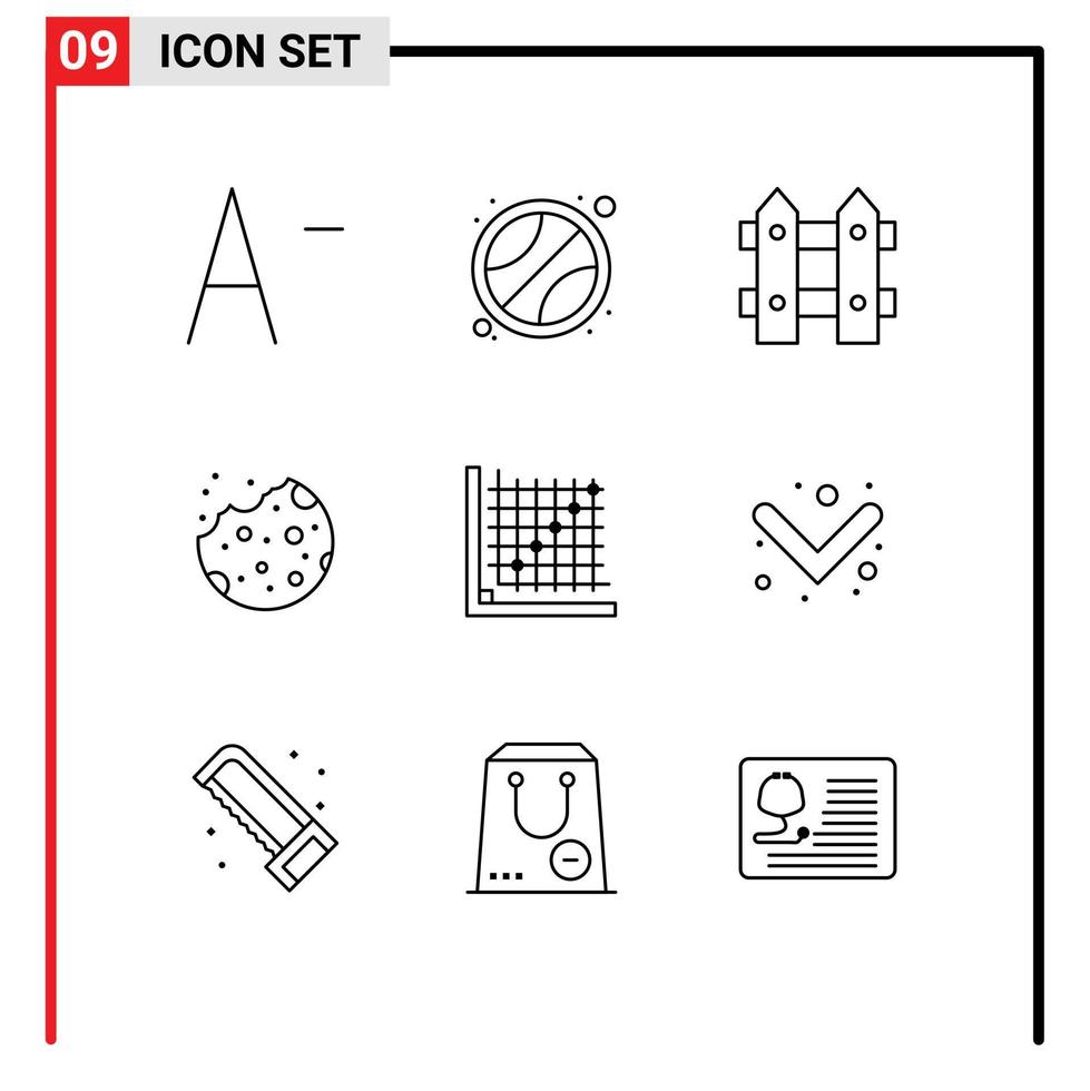 Pack of 9 Modern Outlines Signs and Symbols for Web Print Media such as grid edit nature correction food Editable Vector Design Elements