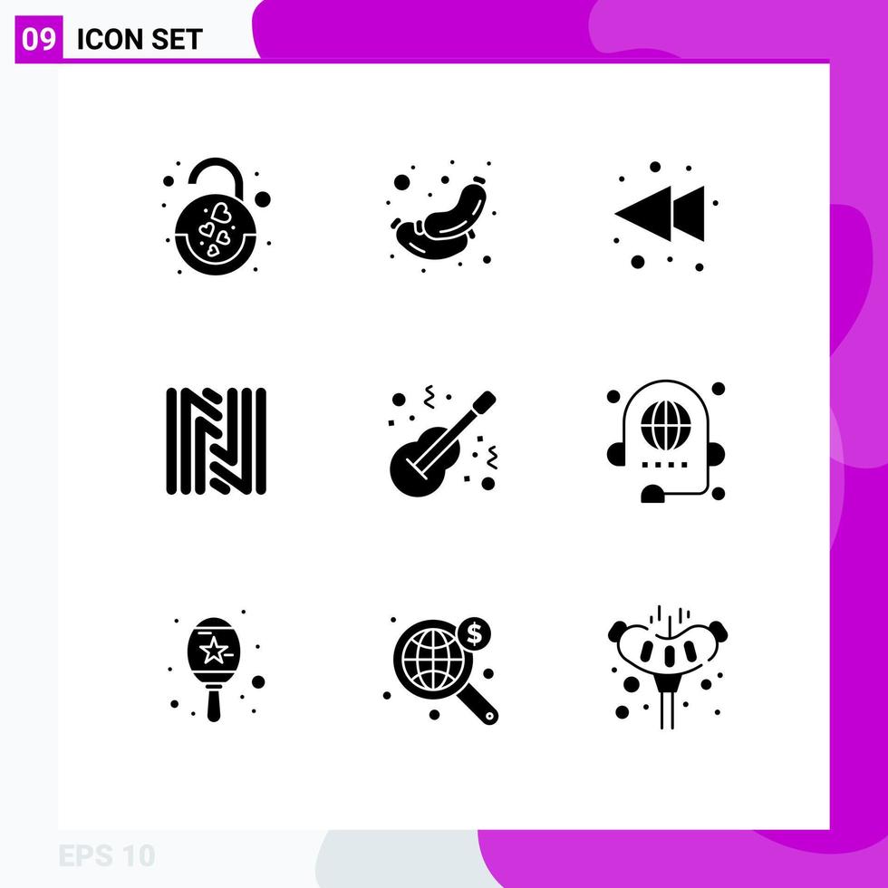 Universal Icon Symbols Group of 9 Modern Solid Glyphs of instrument acoustic arrow crypto currency coin Editable Vector Design Elements