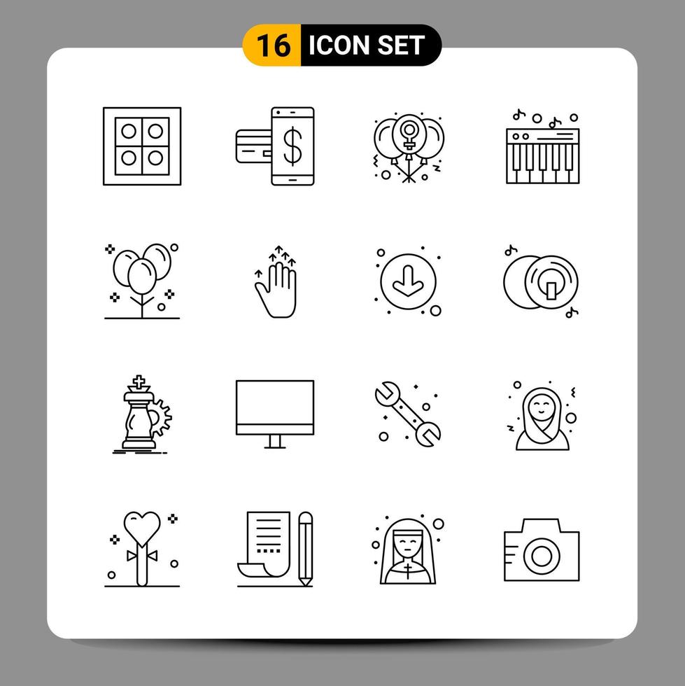 16 Black Icon Pack Outline Symbols Signs for Responsive designs on white background 16 Icons Set vector