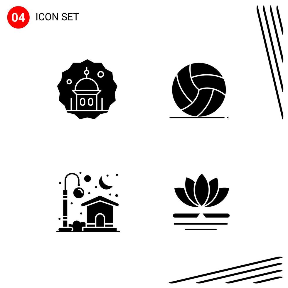 Collection of 4 Vector Icons in solid style Pixle Perfect Glyph Symbols for Web and Mobile Solid Icon Signs on White Background 4 Icons