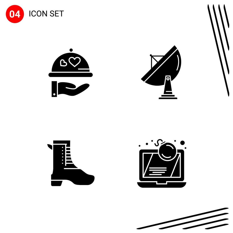 Collection of 4 Vector Icons in solid style Pixle Perfect Glyph Symbols for Web and Mobile Solid Icon Signs on White Background 4 Icons