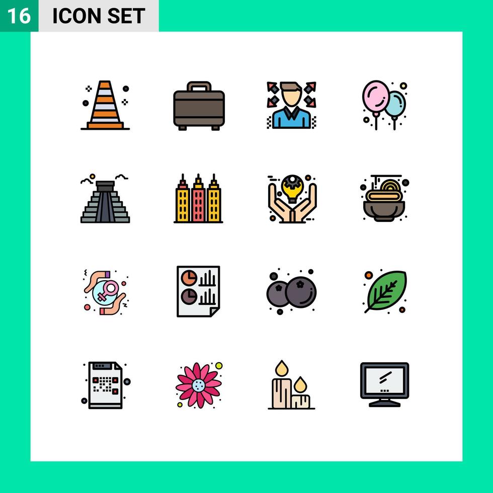 Flat Color Filled Line Pack of 16 Universal Symbols of tower building profile usa landmark Editable Creative Vector Design Elements