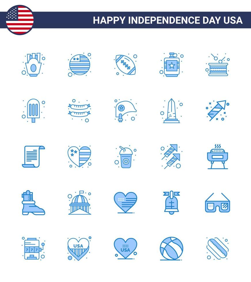 Happy Independence Day Pack of 25 Blues Signs and Symbols for drum liquid rugby hip drink Editable USA Day Vector Design Elements